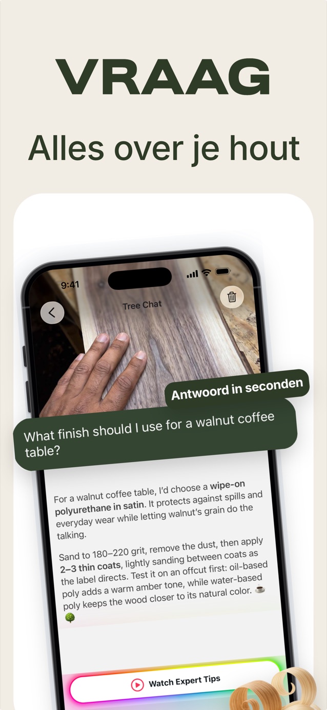 Stel vragen over je hout: Tree Chat adviseert een afwerking voor een tafel van walnoot